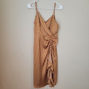 Polka Dot Wrap Dress - Mustard Brown